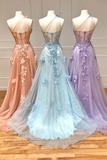 A Line One Shoulder Tulle Prom Dress With Flower Appliques