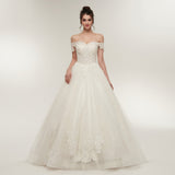 Ball Gown Off the Shoulder Appliques Ivory Lace Wedding Dress WH50638