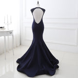 Elegant Mermaid V-Neck Cap Sleeve Pearls Satin Court Train Prom Dress Party Dress WH28248