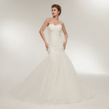 Unique Sheath Strapless Ivory Tulle Court Train Wedding Dress WH28635