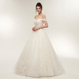 Ball Gown Off the Shoulder Appliques Ivory Lace Wedding Dress WH50638