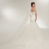 Unique Sheath Strapless Ivory Tulle Court Train Wedding Dress WH28635