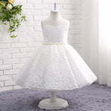 A Line Round Neck Sleeveless Lace Flower Girl Dresses With Pearls WH18809