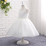 A Line Round Neck Sleeveless Lace Flower Girl Dresses With Pearls WH18809