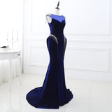 Elegant Mermaid Cap Sleeve Sequins Beading Velvet Court Train Prom Dress WH22247