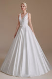 A Line Elegant Sleeveless Stain Long Length Wedding Dresses