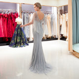 Mermaid Half Sleeve Sequins Beading Sweep Train Prom Dress Party Dress WH94682