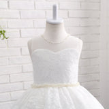 A Line Round Neck Sleeveless Lace Flower Girl Dresses With Pearls WH18809