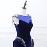 Elegant Mermaid Cap Sleeve Sequins Beading Velvet Court Train Prom Dress WH22247