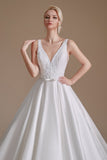 A Line Elegant Sleeveless Stain Long Length Wedding Dresses