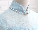 A Line High Neck Long Sleeve Beading Lace Flower Girl Dress WH15816