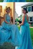 Chic Bateau Sleeveless Floor-Length Backless Beading Prom Dress with Bow PM599