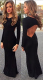 Black Elegant Mermaid Scoop Long Sleeves Prom Dress