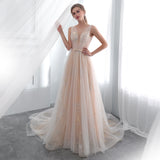 A Line See-through Lace Court Train Prom Dress WH33668