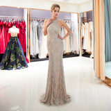 Gorgeous Mermaid Halter Sleeveless Beading Sweep Train Prom Dress Party Dress WH90684