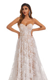 Beauty Sweetheart Strapless A Line Lace Chapel Trailing Long Prom Dresses
