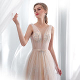 A Line See-through Lace Court Train Prom Dress WH33668