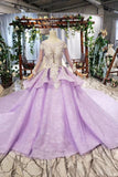 Gorgeous Long Sleeve Ball Gown Appliques Beads Lilac Quinceanera Dresses with Lace up P1135