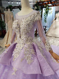 Gorgeous Long Sleeve Ball Gown Appliques Beads Lilac Quinceanera Dresses with Lace up P1135