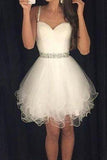 Spaghetti Straps Sweetheart Beading Tulle Homecoming Dress