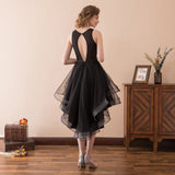 Black Organza Sleeveless Sequins High Low Homecoming Dress WH17612