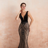 Gorgeous Mermaid Deep V-Neck Sleeveless Sequins Tulle Sweep Train Prom Dress WH37358