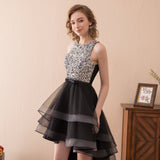 Black Organza Sleeveless Sequins High Low Homecoming Dress WH17612