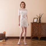 Unique Column Tassels Ivory Lace Knee length Homecoming Dresses Short Prom Dresses WH23609