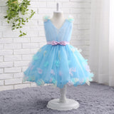 A Line V-Neck Sleeveless Appliques Bowknot Tulle Flower Girl Dress WH15803