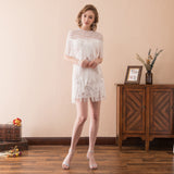 Unique Column Tassels Ivory Lace Knee length Homecoming Dresses Short Prom Dresses WH23609