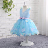 A Line V-Neck Sleeveless Appliques Bowknot Tulle Flower Girl Dress WH15803