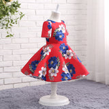 A Line Round Neck Half Sleeve Floral Satin Flower Girl Dress WH13820