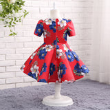 A Line Round Neck Half Sleeve Floral Satin Flower Girl Dress WH13820