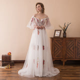 Gorgeous A Line Appliques Off The Shoulder Court Train Wedding Dress Long Prom Dress WH24606