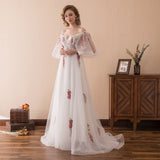 Gorgeous A Line Appliques Off The Shoulder Court Train Wedding Dress Long Prom Dress WH24606