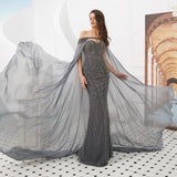 Mermaid Strapless Beads Sleeveless Prom Dress With Dress Shawl WH80307