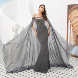 Mermaid Strapless Beads Sleeveless Prom Dress With Dress Shawl WH80307