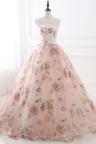 Elegant Ball Gown Sleeveless Appliques Floral Tulle Court Train Prom Dress Party Dress WH26405