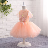 A Line Round Neck Short Sleeve Floral Tulle Flower Girl Dress WH14805