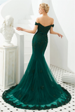 Gorgeous Mermaid Off The Shoulder Appliques Tulle Court Train Prom Dresses Party Dresses WH35338