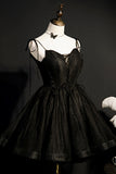 Elegant Black Spaghetti Straps Tulle Short Homecoming Dresses