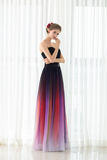 A Line Strapless Sleeveless Colorful Chiffon Floor Length Prom Dress With Belt WH18284