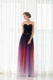 A Line Strapless Sleeveless Colorful Chiffon Floor Length Prom Dress With Belt WH18284