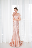 Mermaid Short Sleeveless Sequins Court Train Prom Dresses Party Dresses WH18286