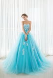 Ball Gown Strapless Appliques Beading Tulle Court Train Prom Dress Party Dress WH34293