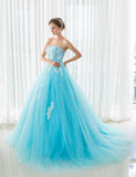 Ball Gown Strapless Appliques Beading Tulle Court Train Prom Dress Party Dress WH34293