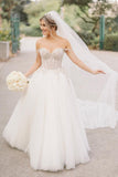 A-line Sweetheart Tulle Wedding Dress with Beading N095