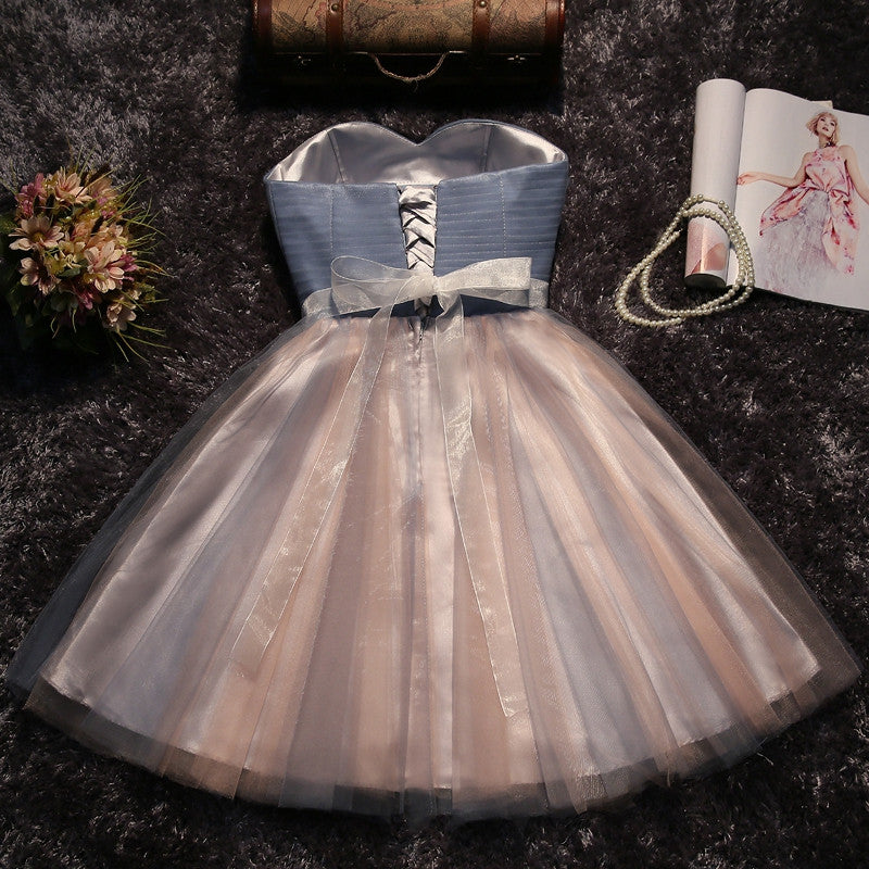 Cute Grey Strapless Sleeveless Short Prom Dress Homecoming Dress