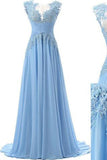 A Line Scoop Sweep Train Appliques Chiffon Prom Dress