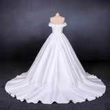 Ball Gown Off the Shoulder White Satin Wedding Dress Simple Cheap Wedding Gowns W1163